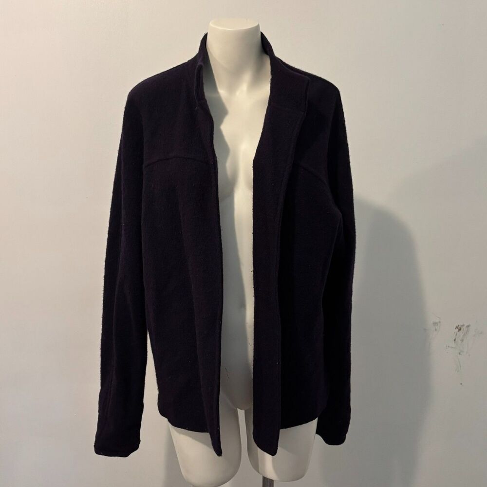 Sarah Spencer size Petite Medium 100% Wool Navy Blue Preppy Open Front Cardigan